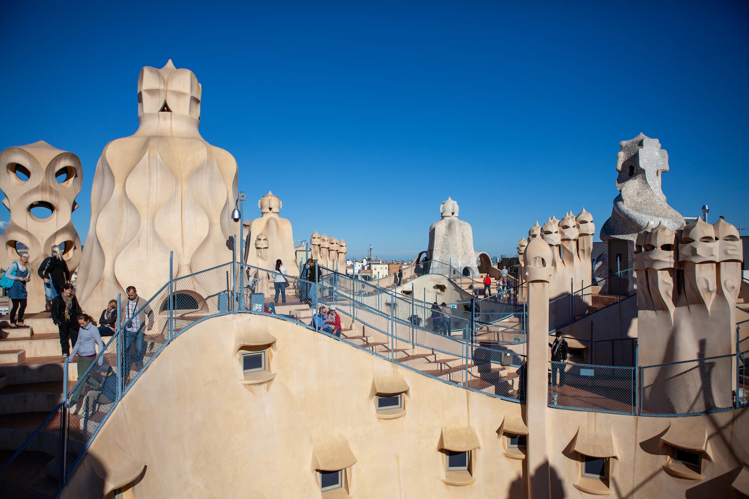 Sculptural ventilation towers on the roof of Casa Milà