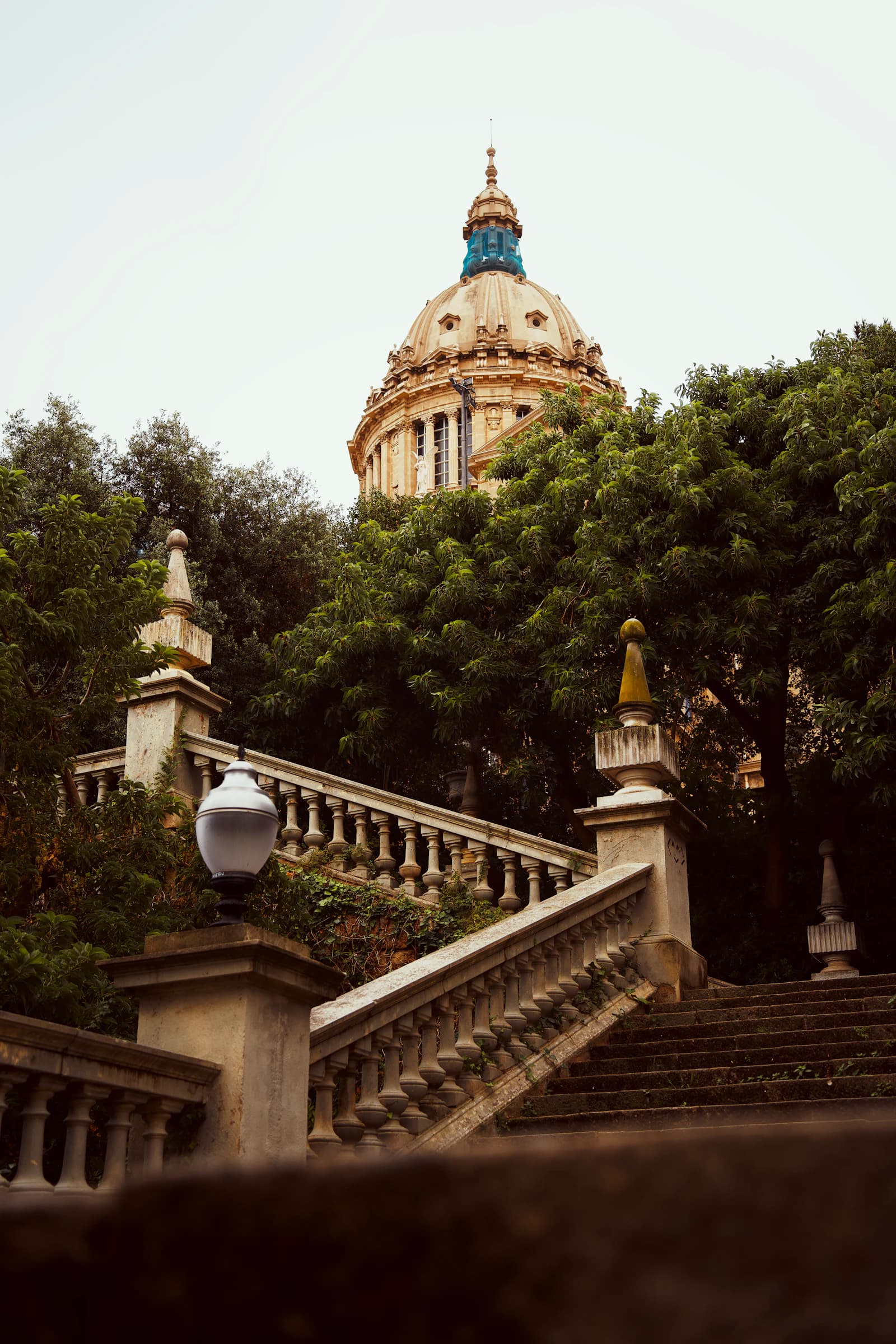 Stairways and the dome of the Palau Nacional on Montjuïc