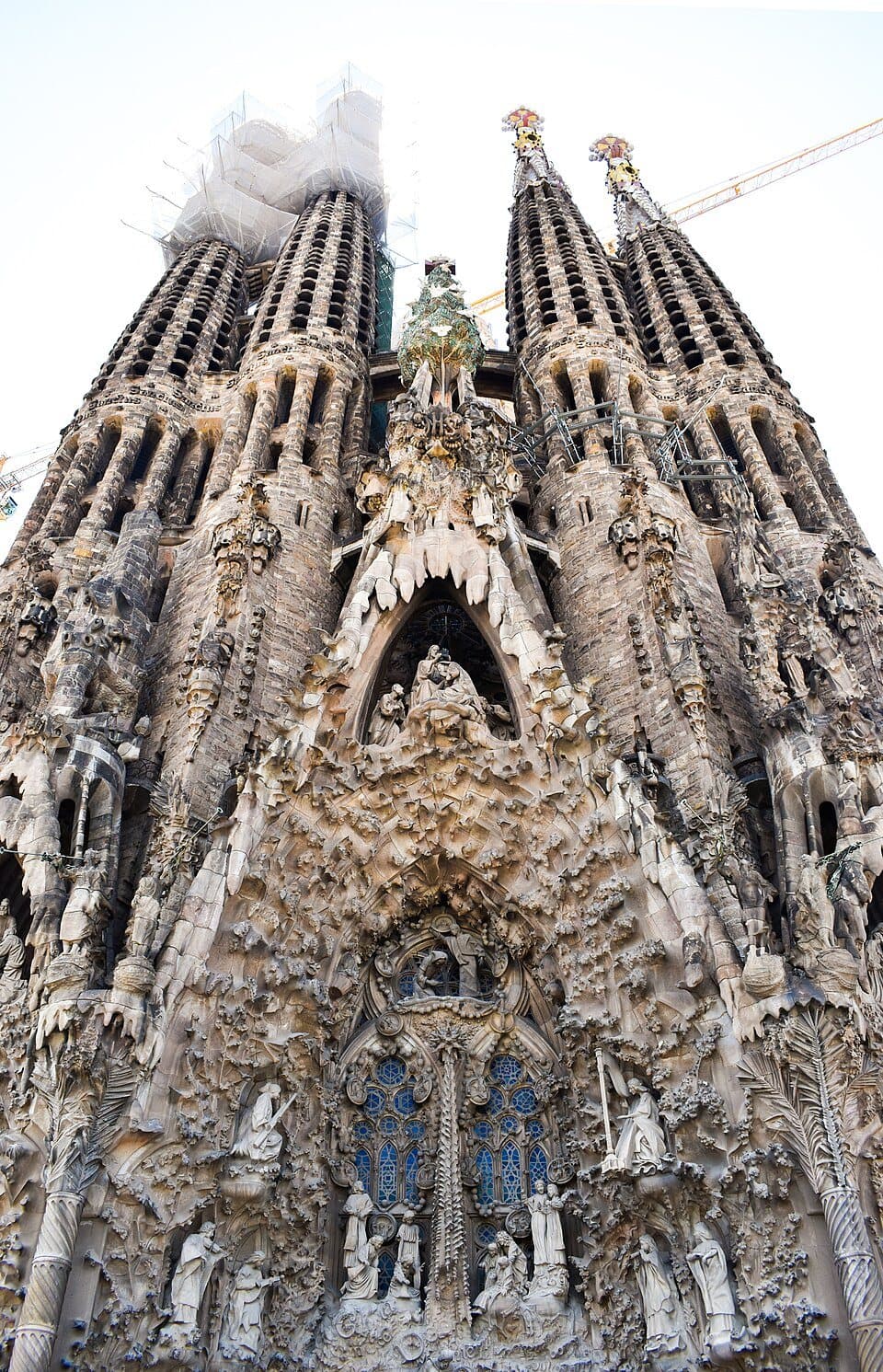 Sculptures and towers on the Nativity façade of the Sagrada Família