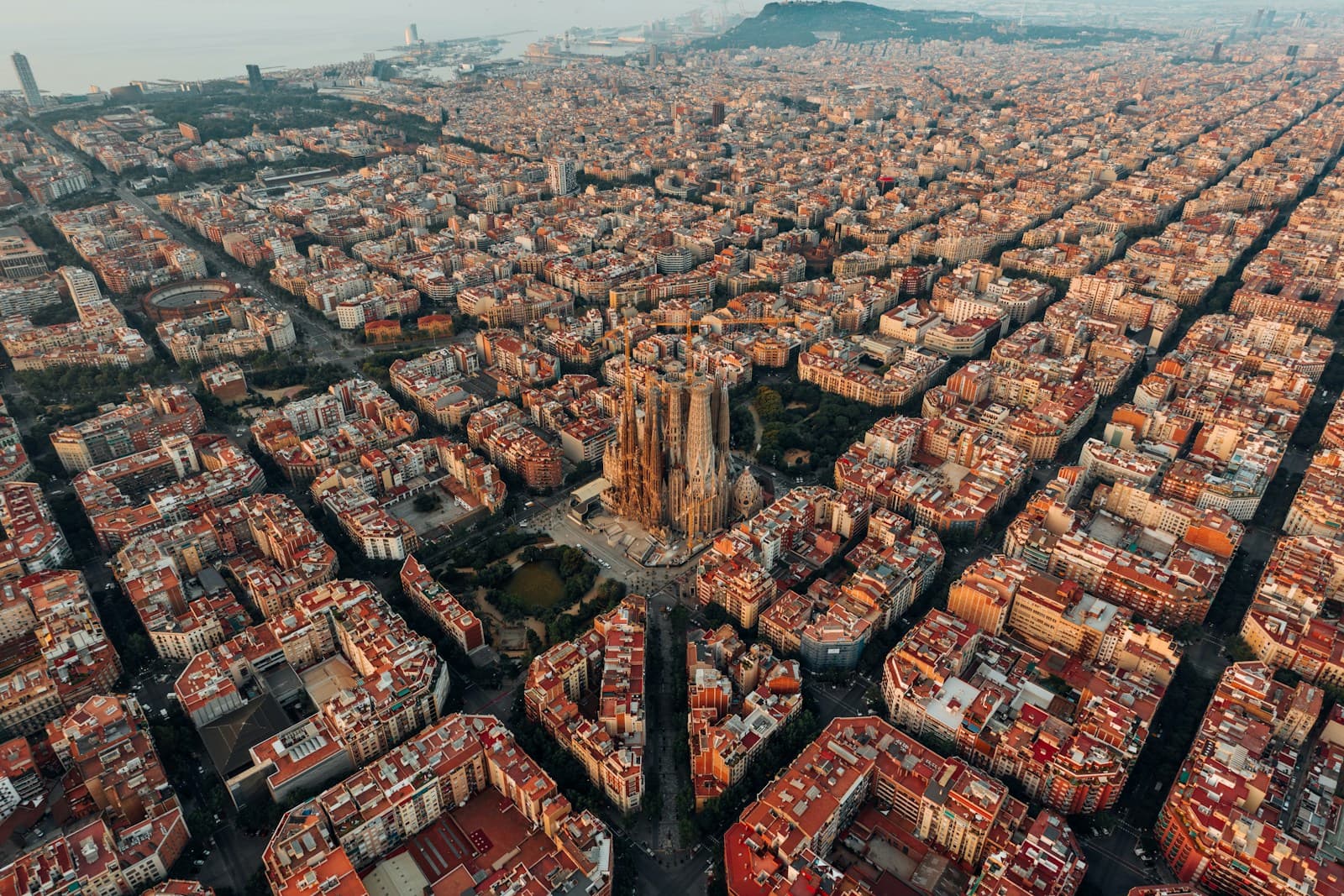 Aerial view of the Sagrada Família and Barcelona’s Eixample